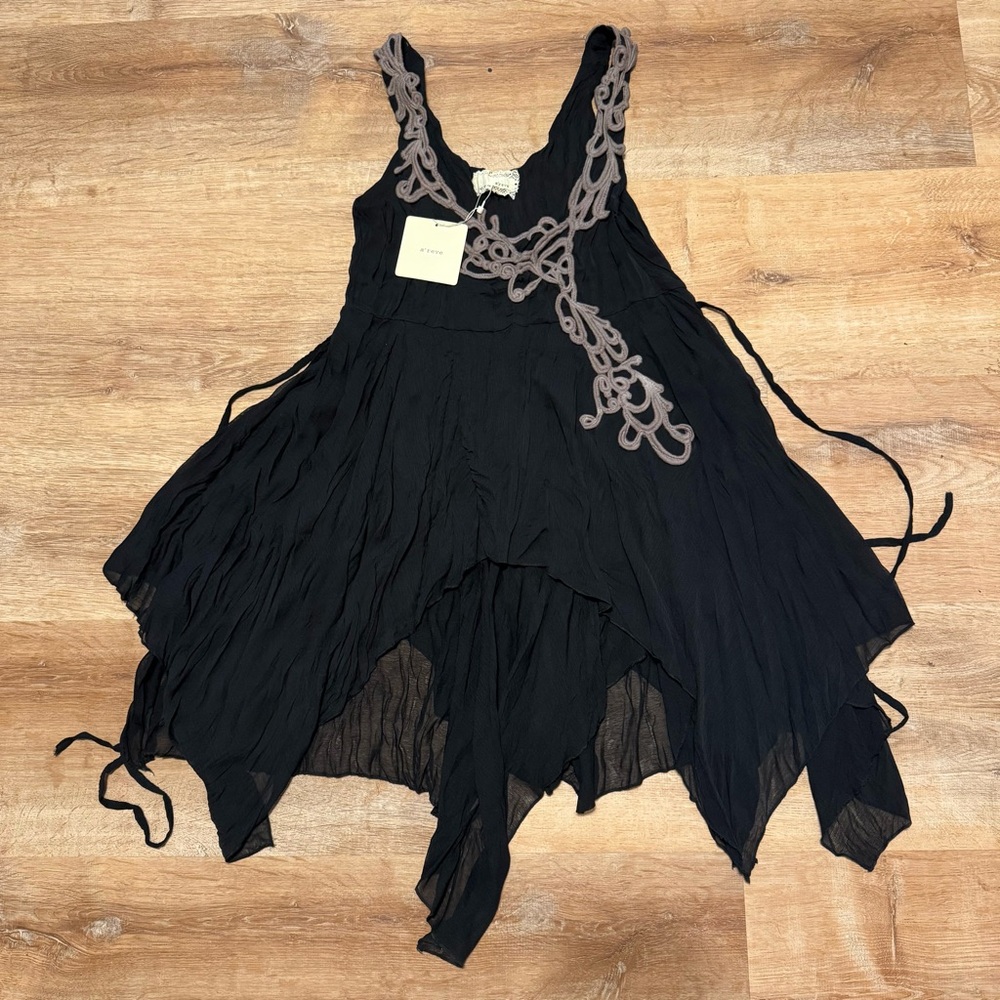 NWT A’Reve Black Crochet handkerchief Hem Dress Fairy Whimsigoth - Size Small